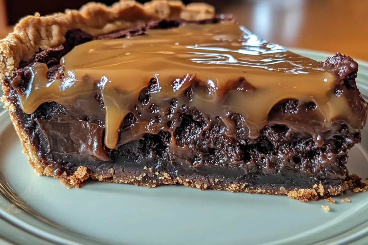 Rich and Gooey Caramel Brownie Pie